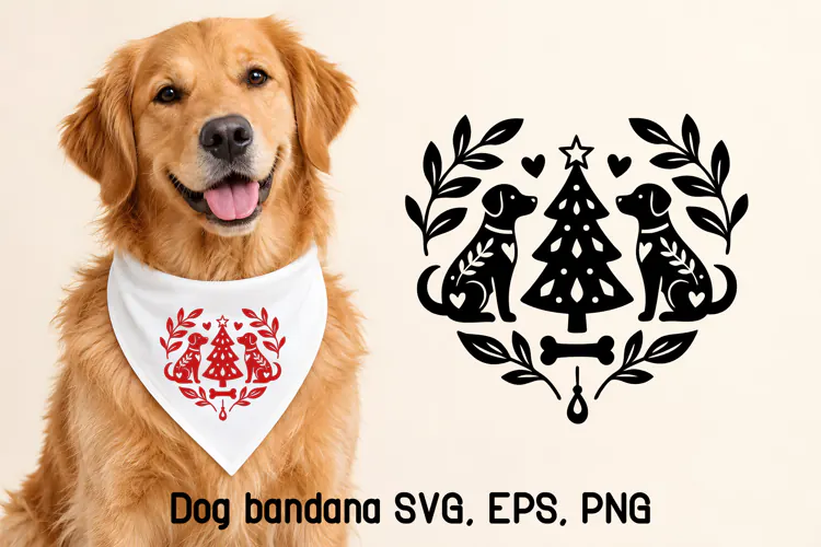 Christmas Dogs and Tree Bandana SVG Design
