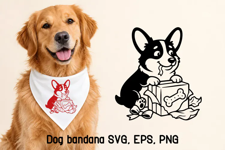 Christmas Corgi Gift Bandana SVG Design