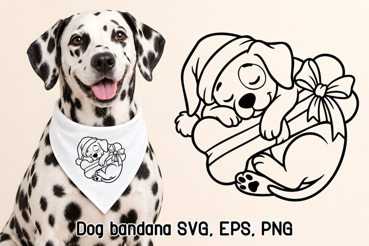 Sleeping Christmas Puppy Gift Bandana SVG Design example image 1