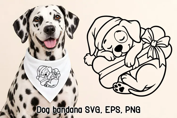 Sleeping Christmas Puppy Gift Bandana SVG Design