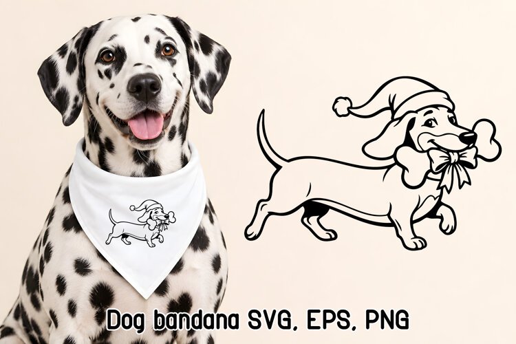 Christmas Dachshund Bone Bandana SVG Design example image 1