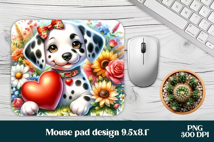 Dolmatian dog flower mouse pad PNG sublimation design