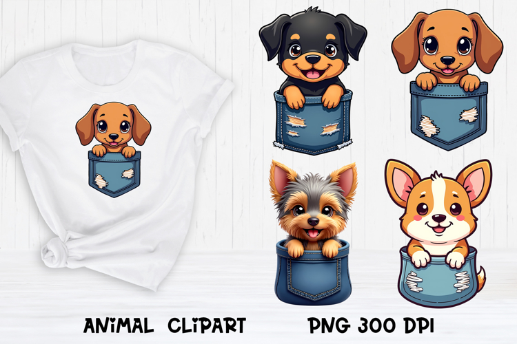 Cute dog in pocket clipart PNG | Dog puppy sublimation