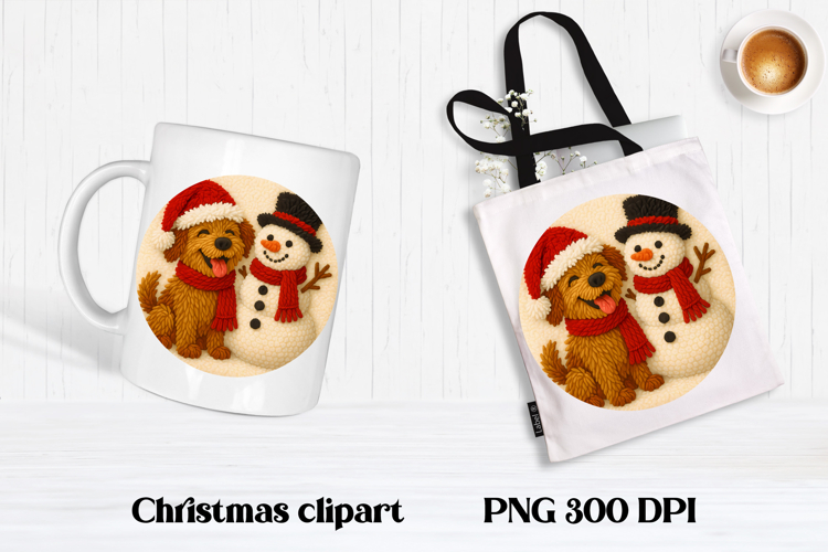 Christmas knitted dog clipart | Christmas animal sublimation