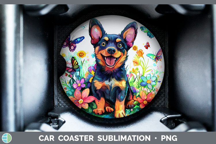 Dogs 01 Adorable Australian Kelpie Car Coaster Sublimation