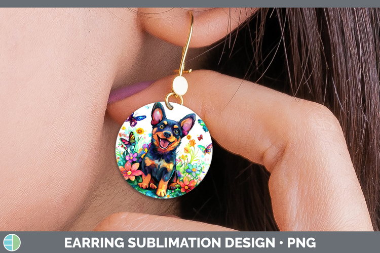 Dogs 01 Adorable Australian Kelpie Round Earrings Sublimatio