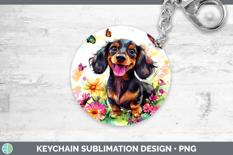 Dogs 01 Adorable Dachshund Keychain Sublimation Keyring Desi