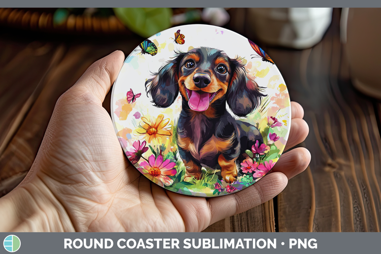Dogs 01 Adorable Dachshund Round Coaster Sublimation Coaster