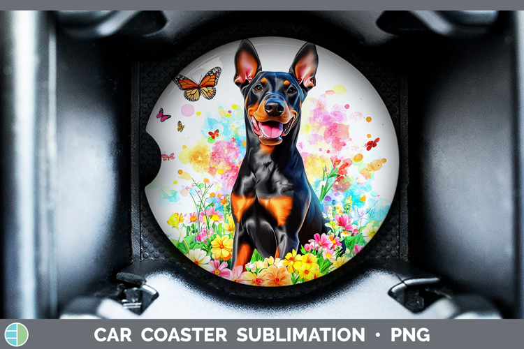 Dogs 01 Adorable Doberman Pinscher Car Coaster Sublimation