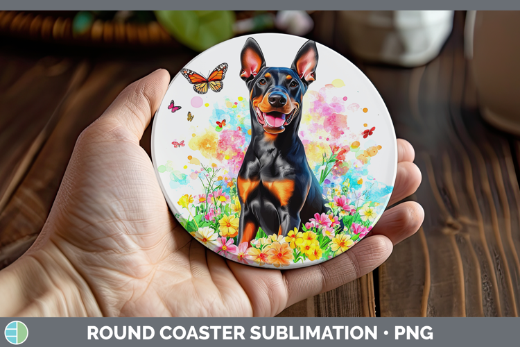 Dogs 01 Adorable Doberman Pinscher Round Coaster Sublimation