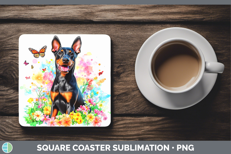 Dogs 01 Adorable Doberman Pinscher Square Coaster Sublimatio