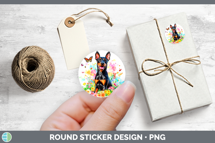 Dogs 01 Adorable Doberman Pinscher Stickers | Round Labels D