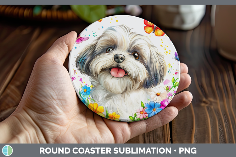 Dogs 01 Adorable Lhasa Apso Round Coaster Sublimation Coaste