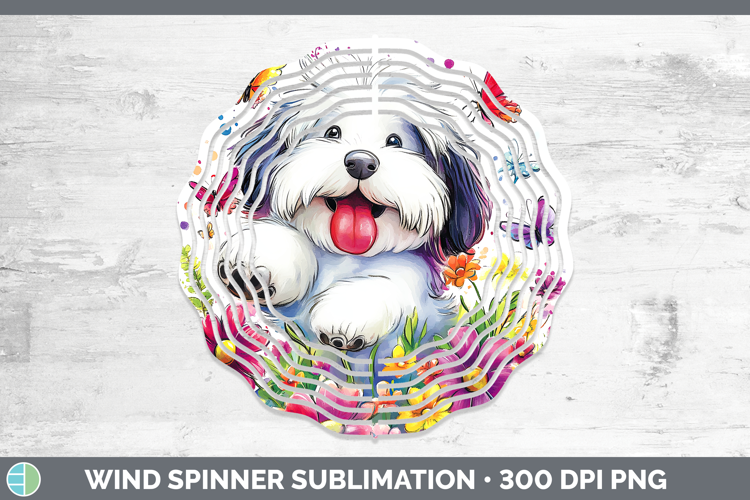 Dogs 01 Adorable Old English Sheepdog Wind Spinner Sublimati