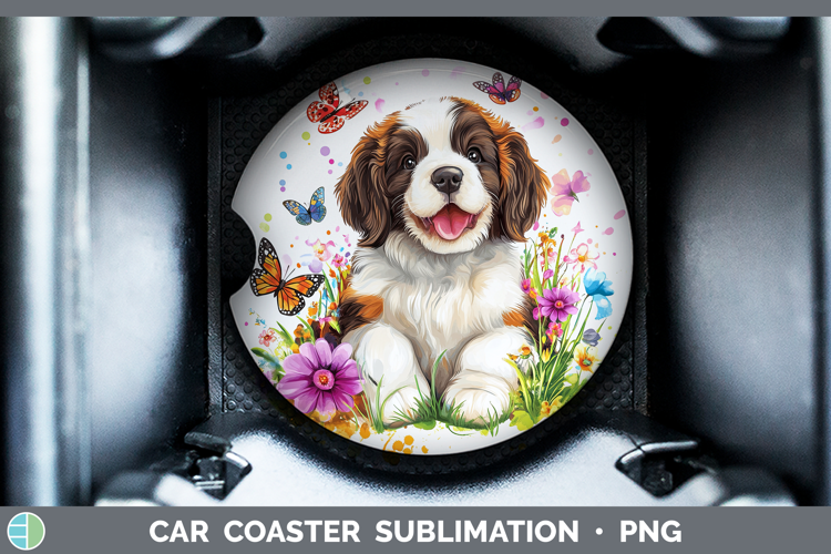 Dogs 01 Adorable Saint Bernard Car Coaster Sublimation Desi