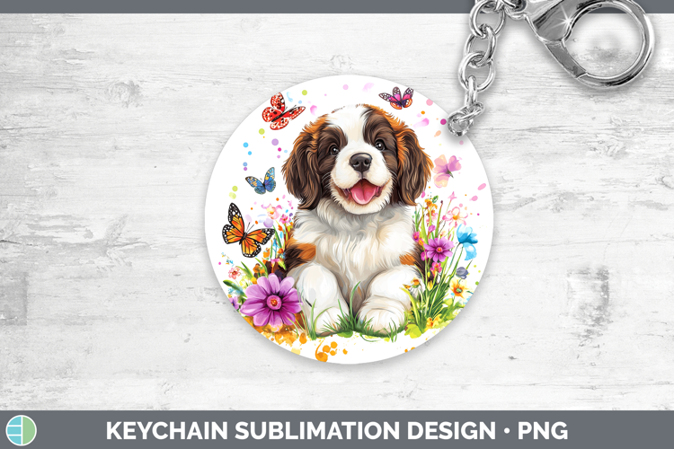 Dogs 01 Adorable Saint Bernard Keychain Sublimation Keyring