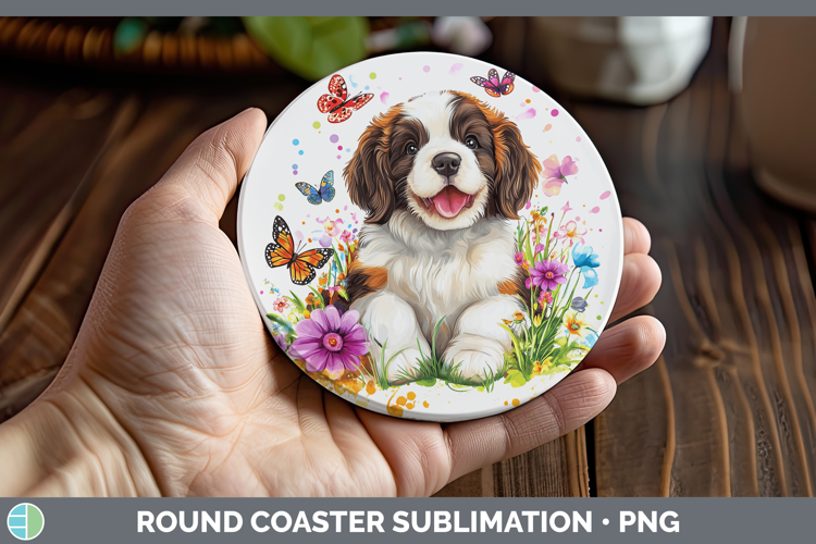 Dogs 01 Adorable Saint Bernard Round Coaster Sublimation Coa