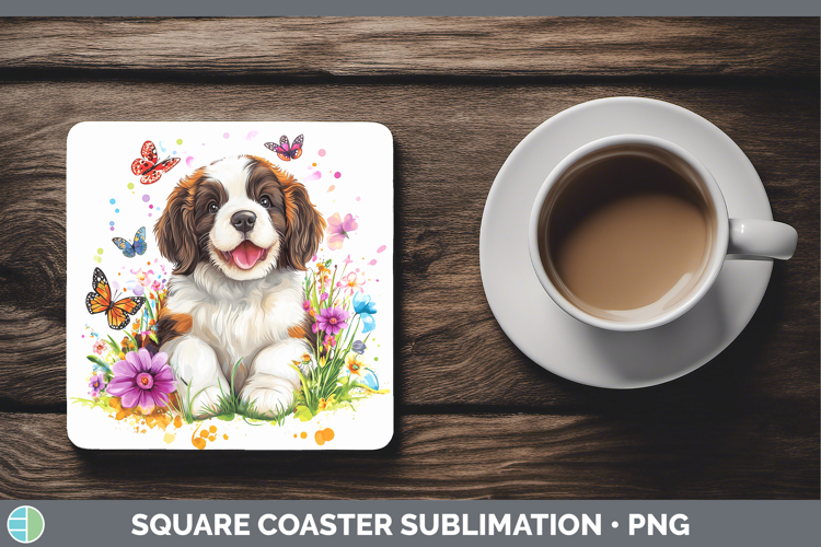 Dogs 01 Adorable Saint Bernard Square Coaster Sublimation Co