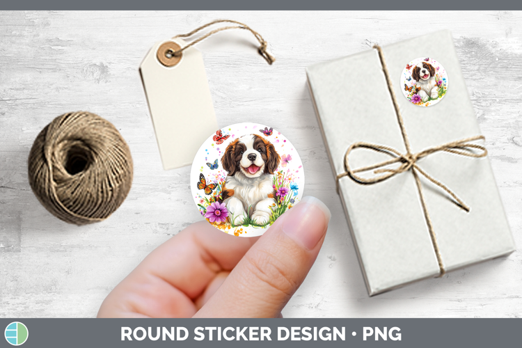 Dogs 01 Adorable Saint Bernard Stickers | Round Labels Desig