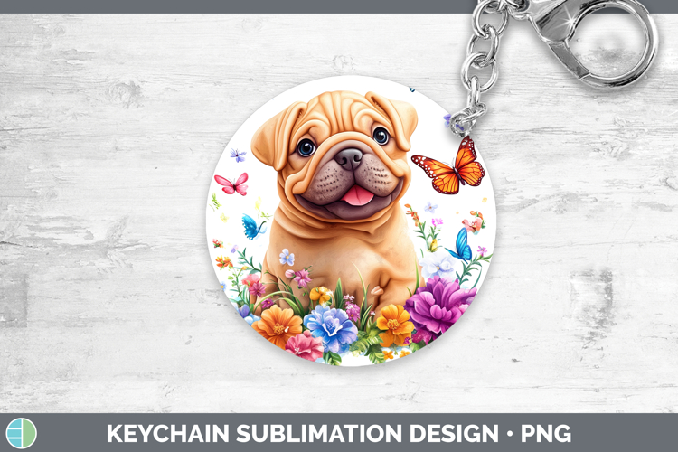 Dogs 01 Adorable Shar Pei Keychain Sublimation Keyring Desig