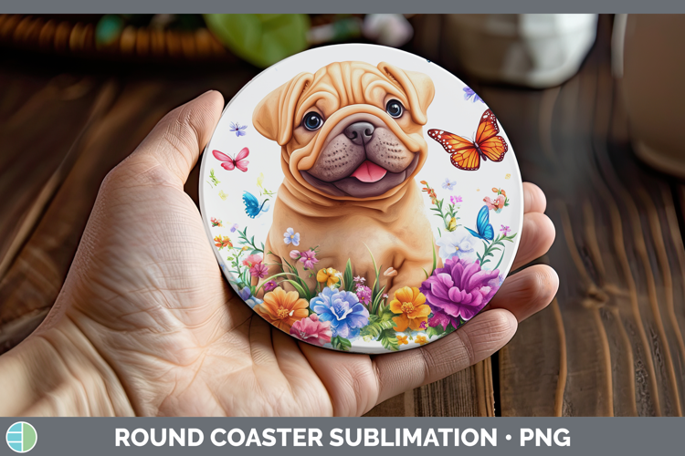 Dogs 01 Adorable Shar Pei Round Coaster Sublimation Coaster