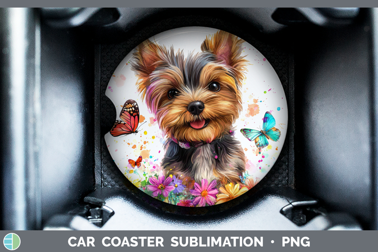 Dogs 01 Adorable Yorkshire Terrier Car Coaster Sublimation