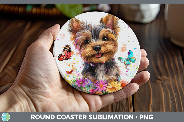 Dogs 01 Adorable Yorkshire Terrier Round Coaster Sublimation