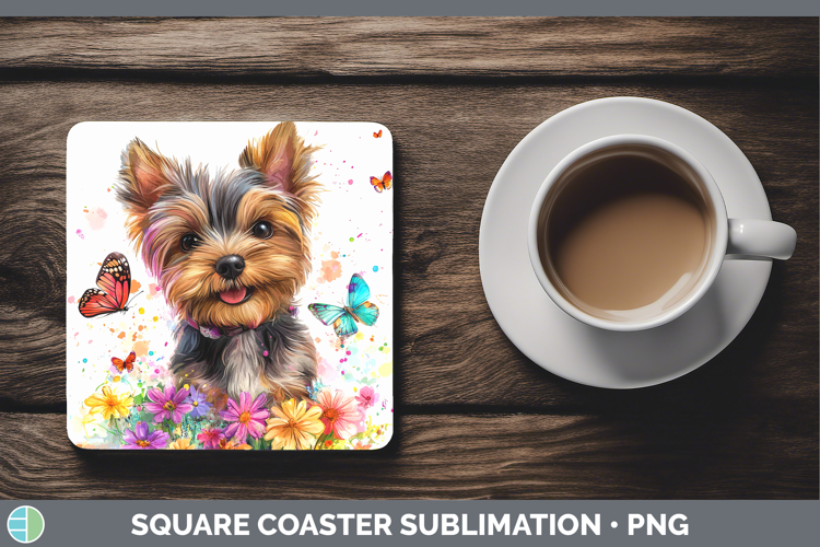 Dogs 01 Adorable Yorkshire Terrier Square Coaster Sublimatio