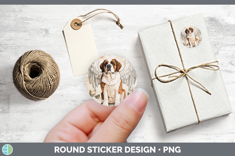 Dogs 01 Angel Saint Bernard Stickers | Round Labels Designs
