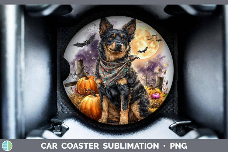 Dogs 01 Bandana Halloween Australian Kelpie Car Coaster Subl