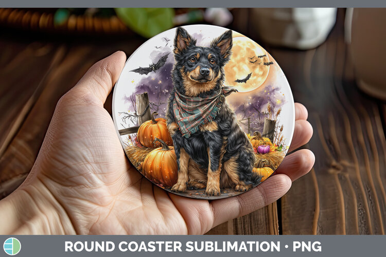 GorgeousDogs 01 Bandana Halloween Round Coaster design.