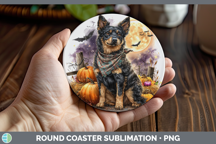 Dogs 01 Bandana Halloween Australian Kelpie Round Coaster Su