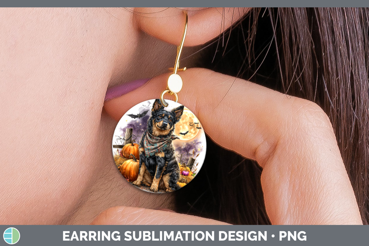 Dogs 01 Bandana Halloween Australian Kelpie Round Earrings S