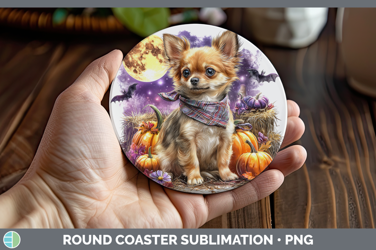 Dogs 01 Bandana Halloween Chihuahua Round Coaster Sublimatio