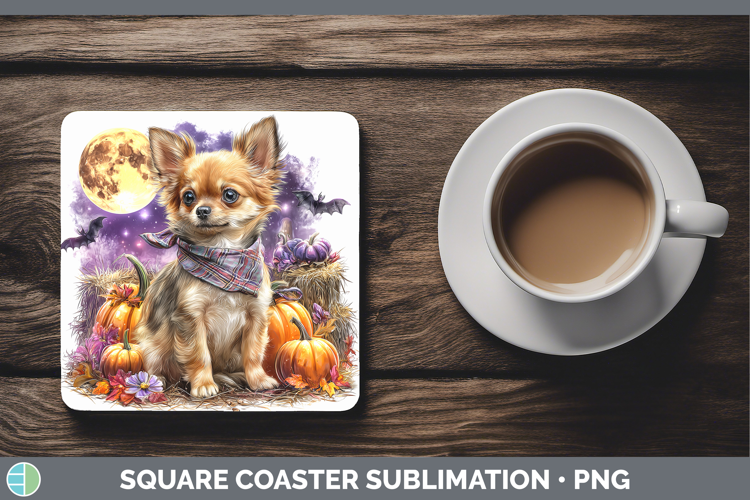 Dogs 01 Bandana Halloween Chihuahua Square Coaster Sublimati