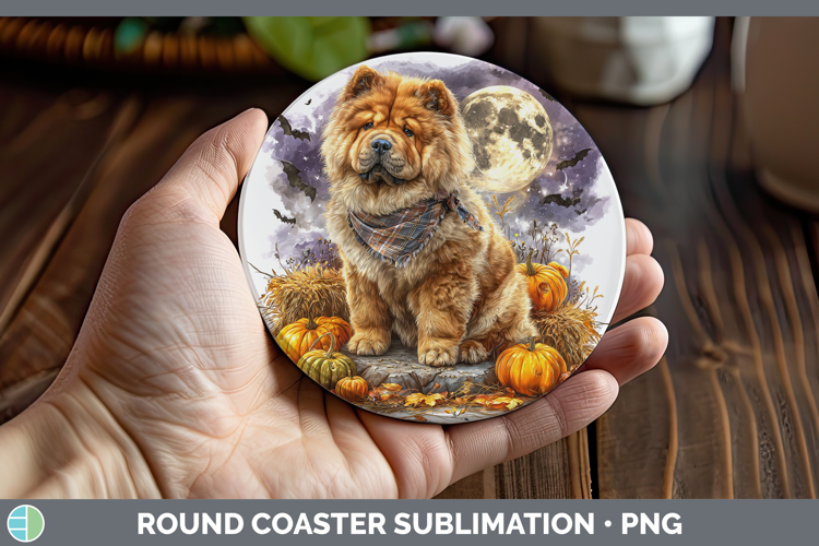 Dogs 01 Bandana Halloween Chow Chow Round Coaster Sublimatio