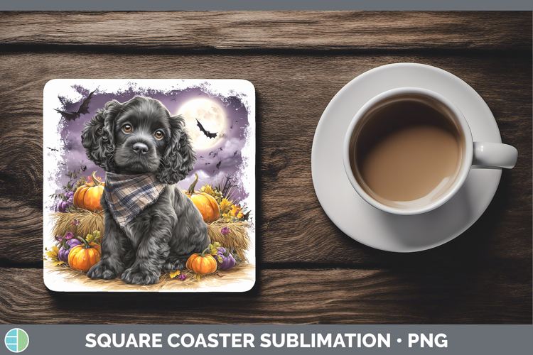 Dogs 01 Bandana Halloween Cocker Spaniel Square Coaster Subl