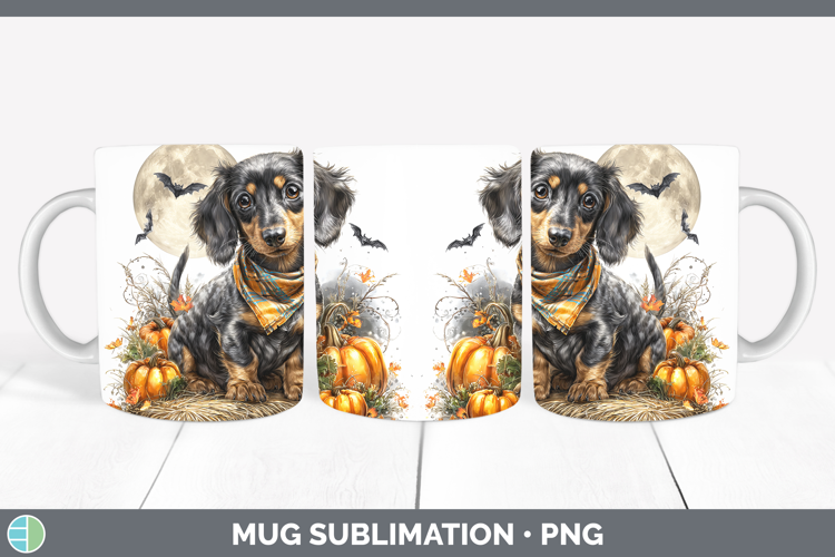 Dogs 01 Bandana Halloween Dachshund Mug Wrap Sublimation Cof