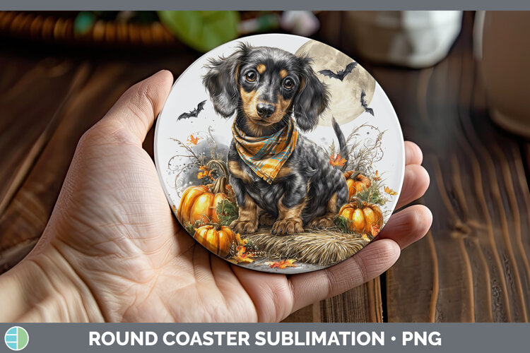 GorgeousDogs 01 Bandana Halloween Round Coaster design.