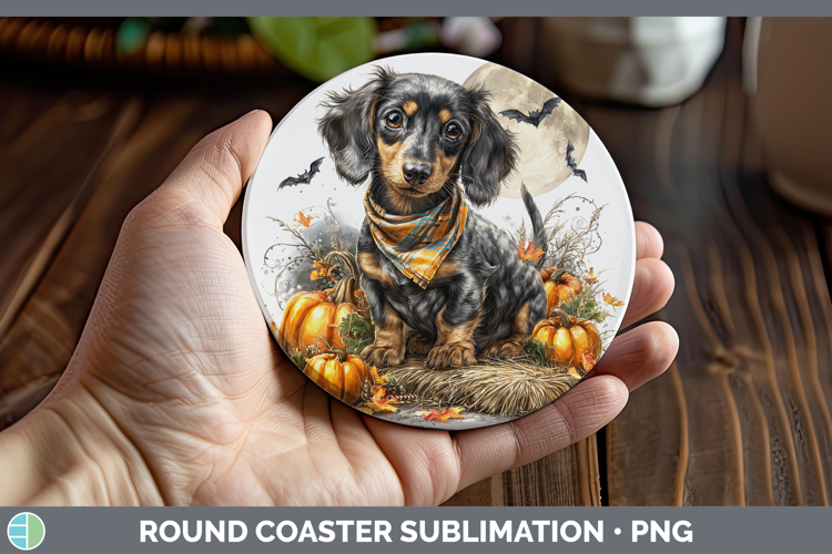 Dogs 01 Bandana Halloween Dachshund Round Coaster Sublimatio