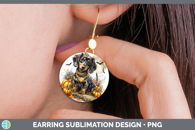 Dogs 01 Bandana Halloween Dachshund Round Earrings Sublimati