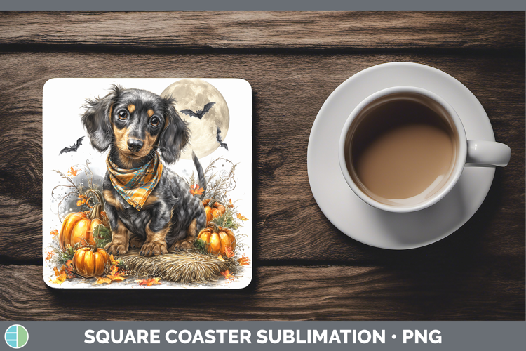 Dogs 01 Bandana Halloween Dachshund Square Coaster Sublimati