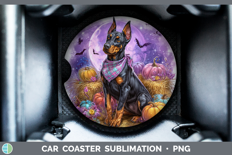 Dogs 01 Bandana Halloween Doberman Pinscher Car Coaster Subl