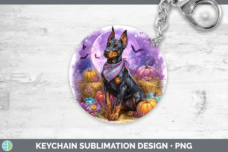 Dogs 01 Bandana Halloween Doberman Pinscher Keychain Sublima