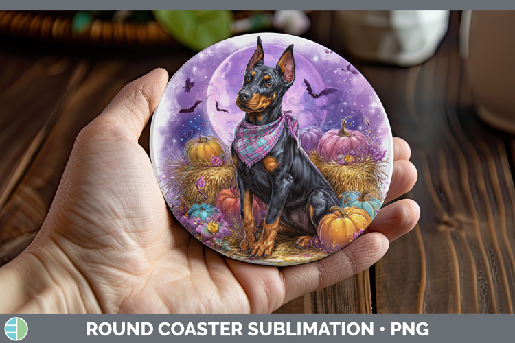 Dogs 01 Bandana Halloween Doberman Pinscher Round Coaster Su