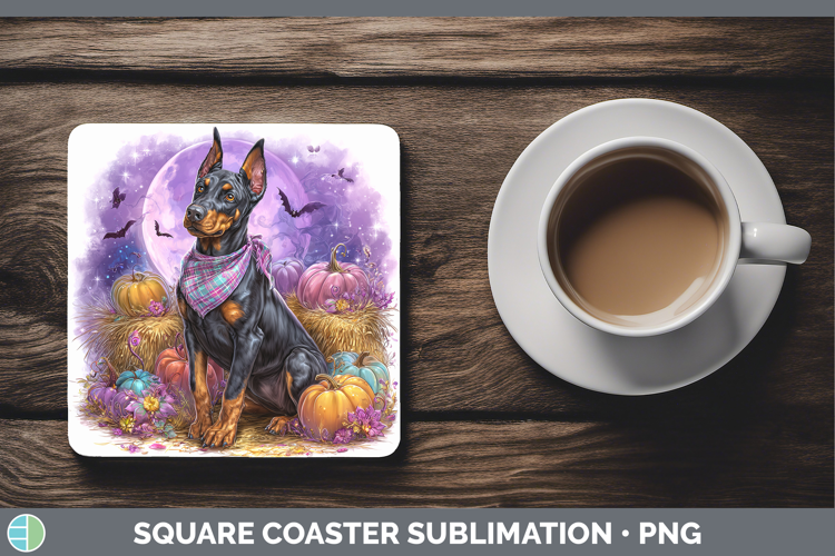 Dogs 01 Bandana Halloween Doberman Pinscher Square Coaster S