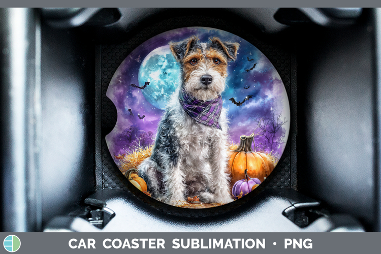 Dogs 01 Bandana Halloween Fox Terrier Car Coaster Sublimatio