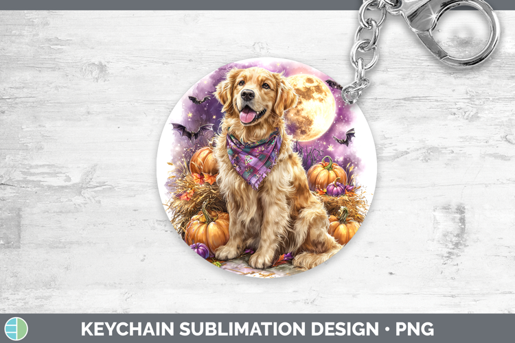 Dogs 01 Bandana Halloween Golden Retriever Keychain Sublimat