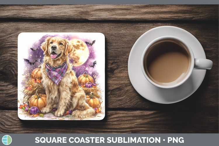 Dogs 01 Bandana Halloween Golden Retriever Square Coaster Su