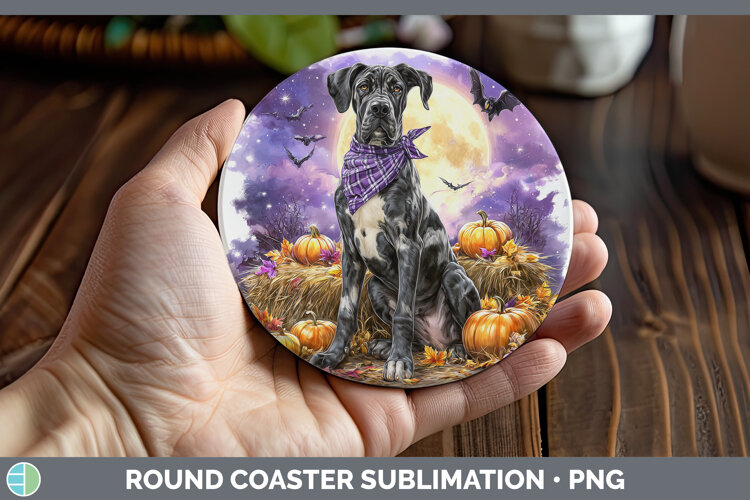 GorgeousDogs 01 Bandana Halloween Round Coaster design.